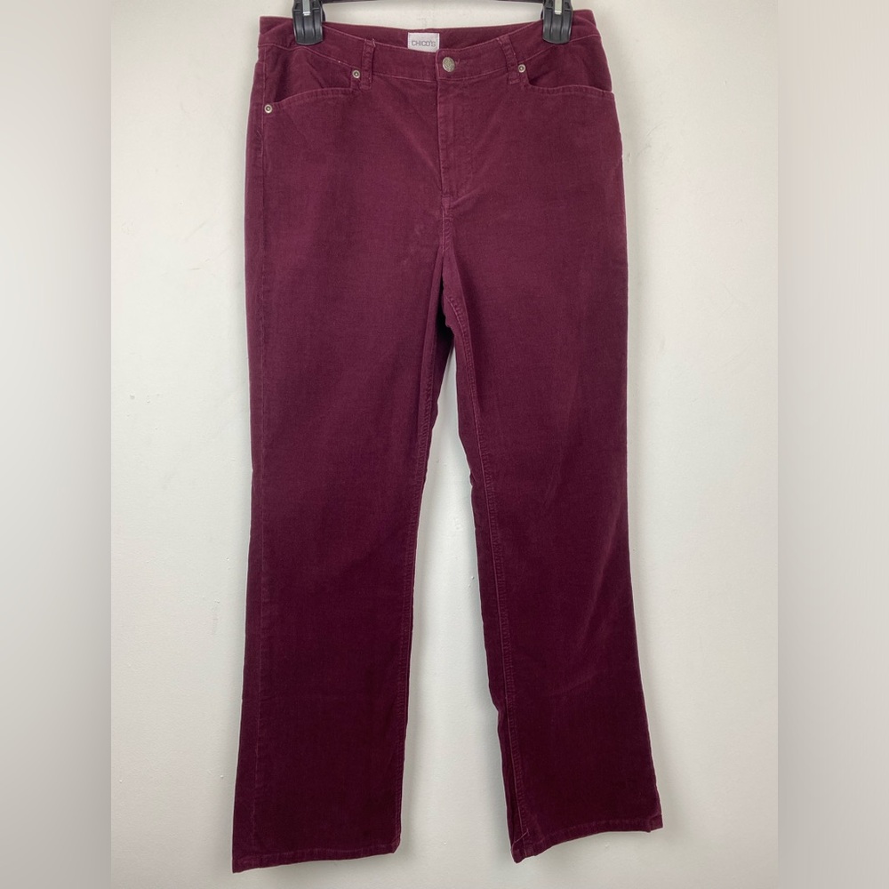 Chico’s size 2 (Large/12) Women’s Burgundy Corduroy High Rise Straight Leg Pants